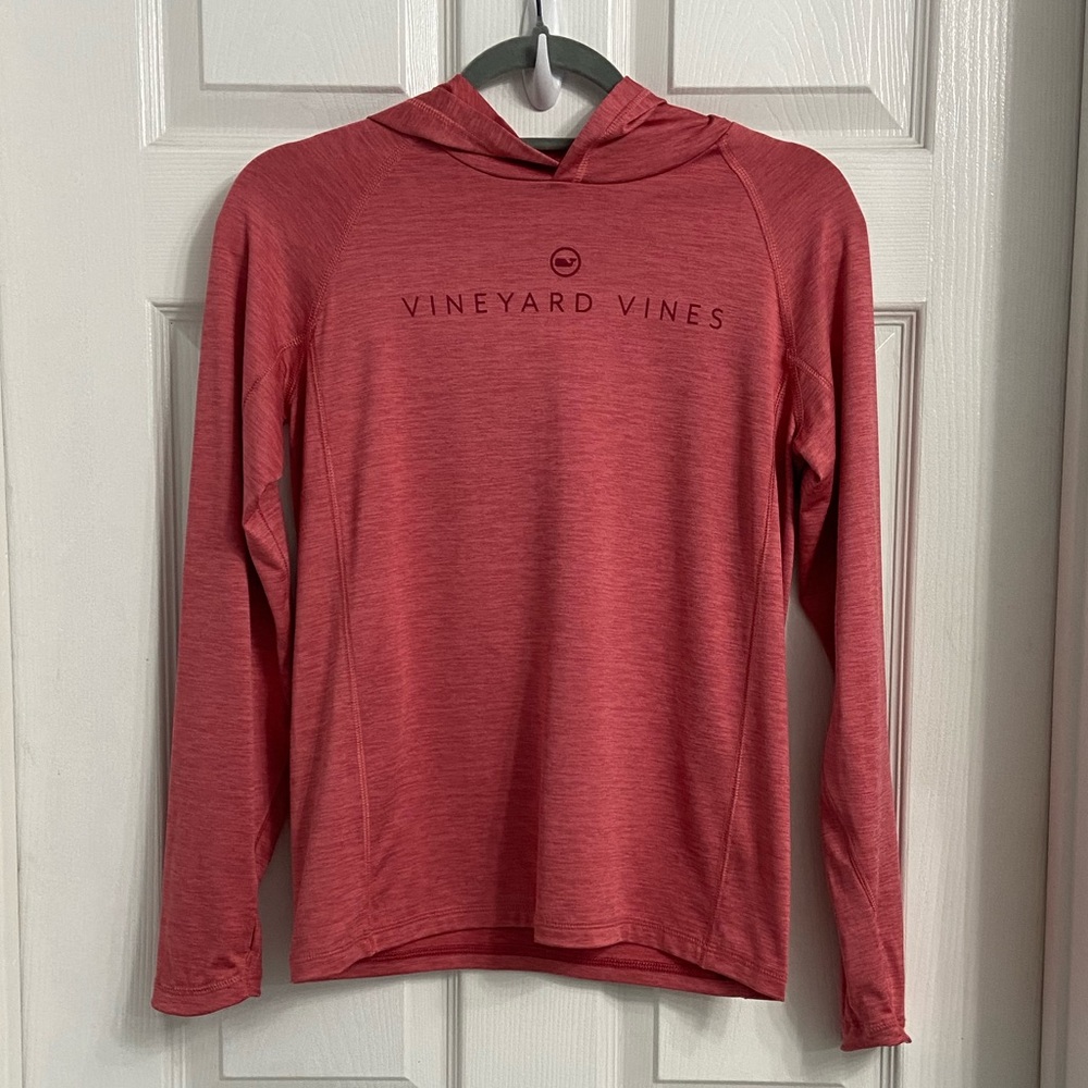 Vineyard Vines Hooded Long Sleeve Tee Size Medium Pink Logo Spell Out